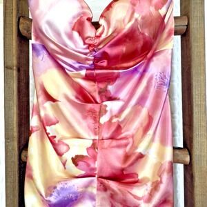 Jump Apparel Strapless Stain Floral Dress  Sz 7/8 Pink Watercolor Bodycon